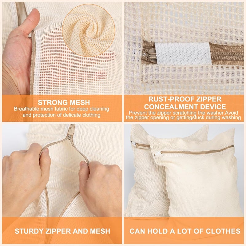 NAHADS 4-Piece Large Durable Organic Cotton Mesh Laundry Bags with Sturdy Zippers and Breathable Mesh are Delicate Laundry Bags for Underwear, Clothes, Pants and Socks - Image 5